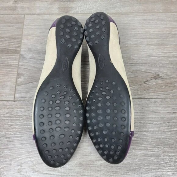 TODS Cream Suede & Purple Patent Leather Embellished Cap Toe Ballet Flats Sz 5.5 - Picture 11 of 15